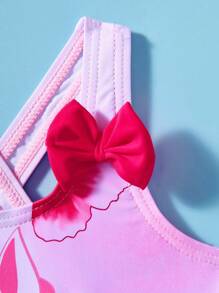 SHEIN Baby Girl Cute Knitted Cartoon Pattern Bow One-Piece Swimsuit, Summer One-Piece Bathing Suit