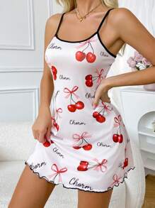 Sweet Cherry & Bow Pattern Y2K Style Women Nightgown - Multicolor - View 3