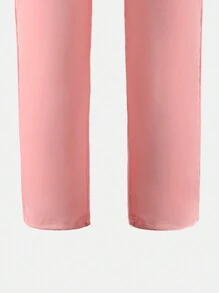 Girls High Waisted Sleeveless Simple Elegant Fashionable Half-High Collar Solid Color Jumpsuit With Detachable Bowknot Decor, Summer - Pink - View 5
