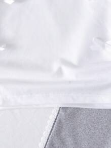 2pcs/Set Girls Teen Casual Daily Round Neck Short Sleeve Solid Color 3D Bow T-Shirt And Elastic Waist Straight Leg Colorblock Floral Trim Pants - Grey - View 5