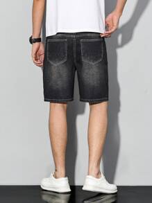 Manfinity Homme Men's Simple Loose Pocket Denim Shorts, Casual Everyday Wear - Black - View 2