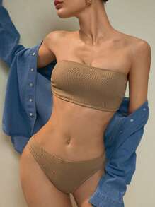 SHEIN Swim Conjunto de bikini de 2 piezas sin tirantes para mujer, casual de playa