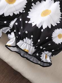 Infant/Baby Girl Floral Allover Print Minimalist Casual Romper - Black - View 3