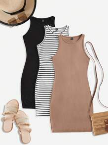 Bộ 3 áo ba lỗ dệt kim đơn giản thời trang thường ngày cho bé gái tuổi teen và chân váy - Nhiều màu - Xem 1