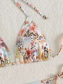 Swim Vcay 度假海滩豹纹和花卉印花比基尼泳装，适合夏季海滩度假 - 彩色 - 查看 3
