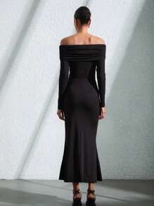 SHEIN Privé 黑色牛奶丝与网眼拼布扭结前部无袖连衣裙 - 黑色 - 查看 2