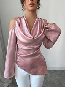 Modelyn 女士深 V 领修身长袖编织粉色衬衫 - 粉色 - 查看 5