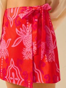 CAJUNI Women's Holiday Casual Summer Boho Tropical Pineapple Plant Print Beach Cover-Up Skirt