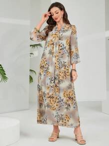 Mulvari Vestido elegante de longitud media con estampado floral y mangas 3/4 para mujer