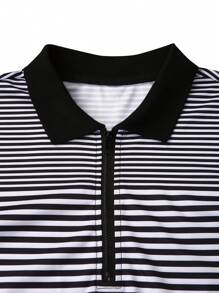 Manfinity Homme 男士条纹短袖休闲通勤 Polo 衫男士高尔夫衬衫 - 黑與白 - 查看 3
