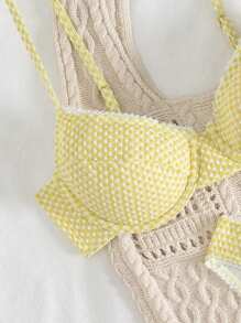 Swim Mod Women's Solid Color Textured Beachwear Swimwear Set, For Summer Vacation