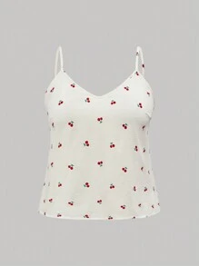 ROMWE Kawaii Plus Size Casual Country Style Loose Strap Shorts & Home Wear Set, Suitable For Summer - Beige - View 7