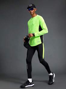 Manfinity Sport Polished Leggings casuales de ajuste slim con parche de unicolor para hombre