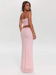 SHEIN BAE Conjunto elegante de top bandeau plisado de unicolor y falda con dobladillo de cola de sirena para mujer