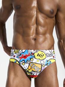 Manfinity KASUA Men's Letter Print Slim Fit Swim Trunks, Casual Vacation,Hawaiian - Multicolor - View 7