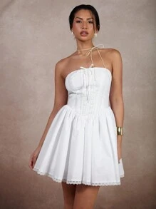 COSMINA Business Casual Women's Mini Dress, Office Siren Outfit, Similar To Influencer Style, Old Money Style, Suitable For Valentine's Day, Princess Dress - White - View 4