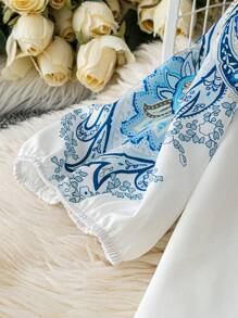 Breezaya Women's Fitted Paisley Print Shirt And Shorts Co-Ord Set, Vacation Style