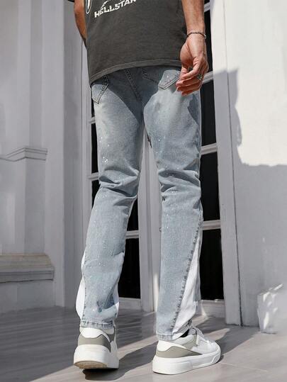 Street Life Pantalones vaqueros de hombre informales con bloques de color y parches con forma de cono