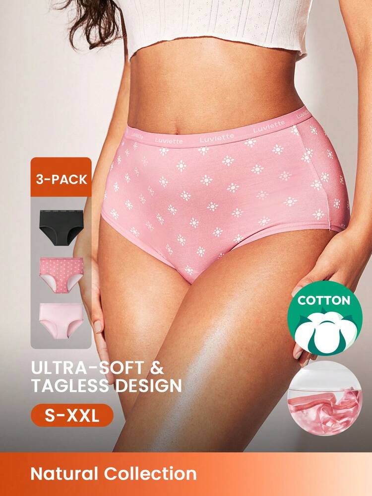 3-Pack Cotton Lace Trim High-Waist Briefs