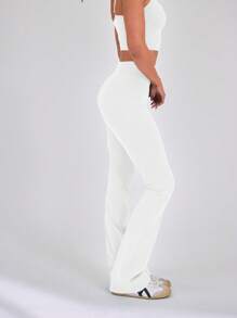 Musera Sport 高腰塑形喇叭运动紧身裤，仅限板式网球、网球、匹克球、健身房、秋季普拉提、日常休闲穿着。 - 白色 - 查看 4