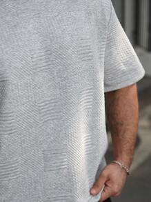 Manfinity Homme Áo thun nam tay ngắn cổ tròn màu trơn cỡ lớn thường ngày - Xám - Xem 6