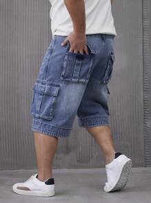 Manfinity Homme Plus Size Men's Cargo Pocket Wide Leg Casual Denim Shorts - Medium Wash - View 5