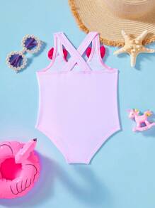 SHEIN Baby Girl Cute Knitted Cartoon Pattern Bow One-Piece Swimsuit, Summer One-Piece Bathing Suit