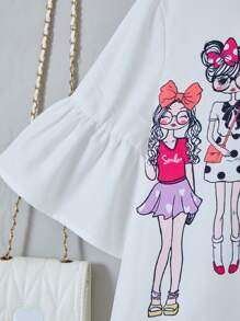 Blusa de botones con mangas abullonadas, cuello y estampado de niña de estilo Y2K casual para niñas preadolescentes - Blanco - Ver 5