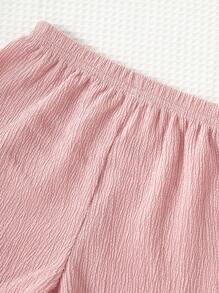 2pcs Baby & Baby Girl Casual Cherry Embroidered Short Sleeve Top And Shorts Set, Loungewear - Pink - View 3