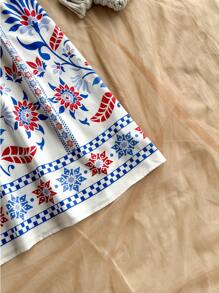 Soleia Mid-Length V-Neck Backless Tie-Front Print Vacation Dress - Multicolor - View 4