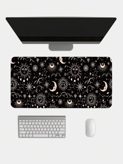 Fairycore Fashionable Sun & Moon Pattern Anti-Slip Water Resistant Thick Mouse Pad, Item #1188551