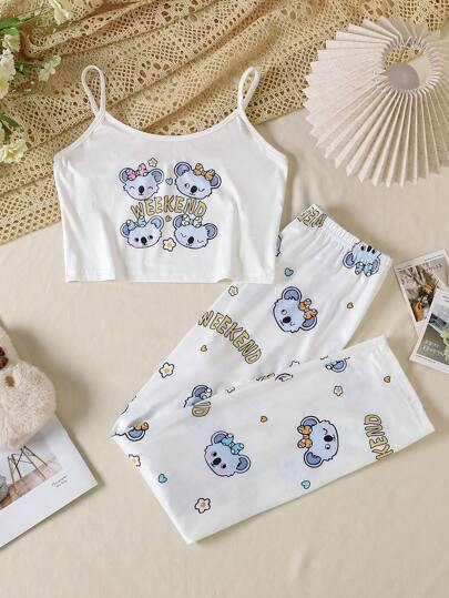 Set de 2 pijamas con estampado de corazón y koala para niñas