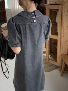 FRIFUL Abito di jeans casual da donna con maniche a palloncino e bottoni sul davanti, abito estivo