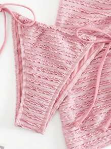 Swim SXY Solid Color Textured Separate Swimwear, For Beach & Vacation For Summer Beach Vacation - Pink - View 5