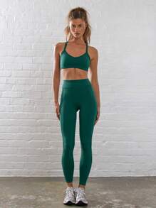 Musera Sport 细肩带交叉露背运动文胸，适合板式网球、网球、匹克球、健身房、瑜伽、普拉提、日常休闲穿着 - 墨綠色 - 查看 4