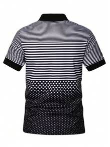Manfinity Homme 男士条纹短袖休闲通勤 Polo 衫男士高尔夫衬衫 - 黑與白 - 查看 2