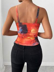 Chiquease Abstract Tie Dye Print Pleated Body-Hugging Camisole' - Orange - View 2