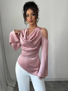 Modelyn 女士深 V 领修身长袖编织粉色衬衫 - 粉色 - 查看 4
