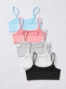 SHEIN 5pcs Tween Girls Black, White, Pink Simple Comfortable Breathable Crop Top Bralette Underwear Set - Baby Blue - View 2