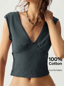 Bohemela 女士度假 V 领无袖紫色 T 恤 - 深灰色 - 查看 10