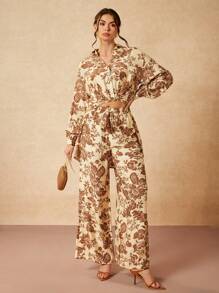 Christian Allana 设计师波西米亚风波西米亚风米色轮廓花卉印花松紧腰阔腿休闲裤，节日 - 彩色 - 查看 5