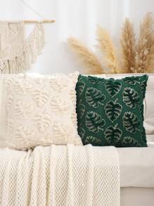 金色亮片刺绣毛绒龟背竹叶绗缝垫套