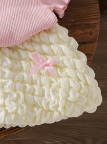 2 件装女宝宝韩版夏季休闲粉色罗纹上衣和米色泡泡裙套装 - 彩色 - 查看 5