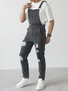 Manfinity Homme Men's Wide Strap Distressed Simple Design Casual Jeans, Everyday Wear - Grey - View 4