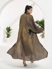 Al Najma 女士撞色金属灯笼袖阿拉伯长袍，端庄长袍 - 金色 - 查看 2