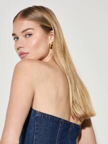 AiiRZ Top bandeau de mezclilla sin tirantes con detalle de botones delanteros y cinturón ajustable, inspirado en el estilo corsé de la moda callejera y de festivales del estilo Y2K