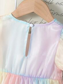 女婴夏季韩版时尚泡泡短袖 3D 蝴蝶结渐变色连衣裙 - 彩色 - 查看 7