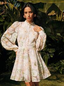 Anewsta Elegant Floral Embroidery Mini Dress, Chic Ladies Spring/Summer - Multicolor - View 6