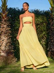 Travachic Vestido elegante de unicolor con diseño calado