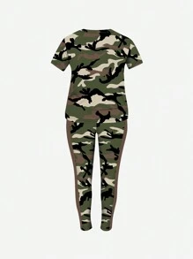 Maweii 大码时尚迷彩印花短袖上衣和裤子 2 件套女士 - 彩色 - 查看 2